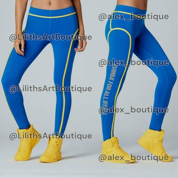 Zumba For All By All Piped Ankle Leggings Blue/Yellow Size S (E049) - Picture 1 of 7